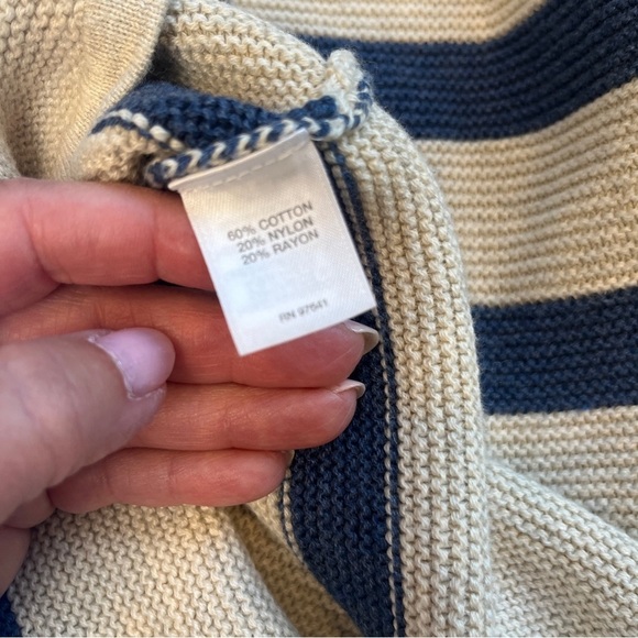 J. JILL Petite Coastal Cotton Blend Blue Oatmeal Striped Sweater Relaxed Size SP - Picture 8 of 9